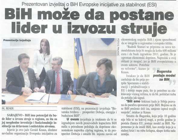 Nezavisne Novine - 25 February 2008: BiH može da postane lider u izvozu struje